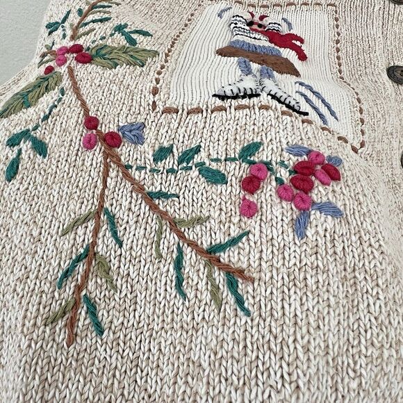 Alfred Dunner Knit Cardigan Sweater Sz L Novelty Floral Embroidered‎ Ice Skating - Picture 4 of 16